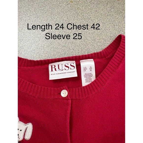 Russ Liz Claiborne Red Christmas XL Sweater w/Dogs Button Up Long Sleeve Holiday - Picture 2 of 6